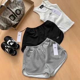 ALO 2025 Summer Niche All-match Letter Elastic Waist Casual Sports Fitness Button Decoration Shorts Hot Girl Pants Women-2439