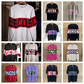 Sudadera GCDS Unisex classic white and red stitching round neck T-shirt sweater knitted sweater-2542