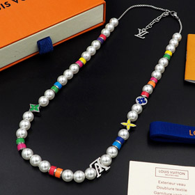 Louis Vuitton LV adjustable chain beaded floral letter necklace-4022  