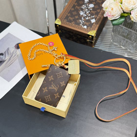Louis Vuitton LV brown old flower canvas chain key bag zipper coin-4049  